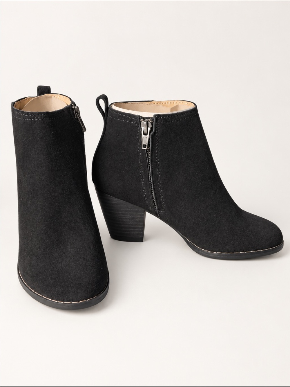 BOHO LandsEnd Women Suede Harris Ankle Boots, Side Zip, 2.5” Stacked Heel
